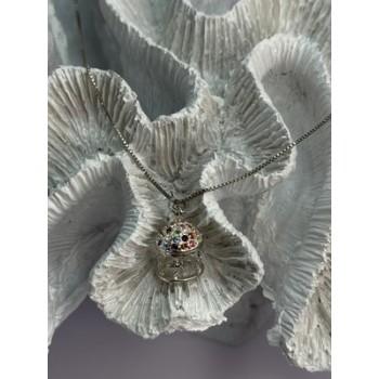 925 Sterling Silver Multi-Color CZ Merry-Go-Round Pendant Necklace Length 18/16