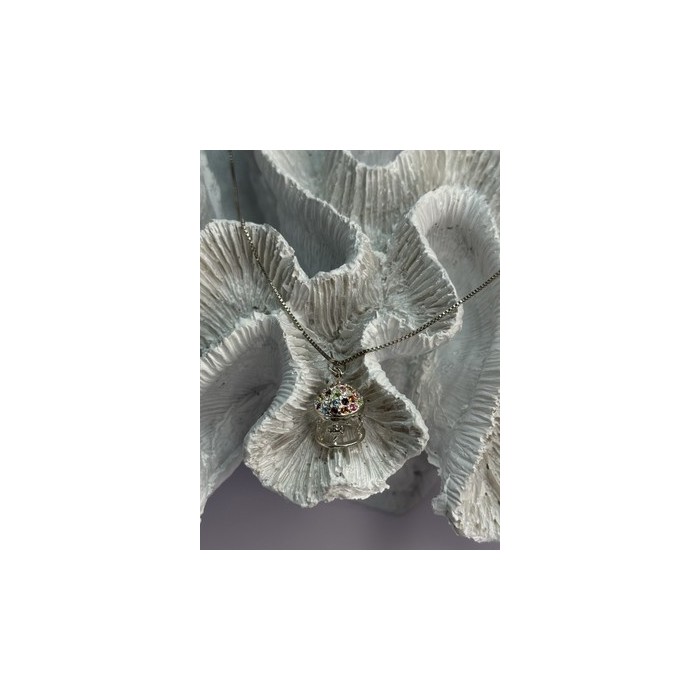 925 Sterling Silver Multi-Color CZ Merry-Go-Round Pendant Necklace Length 18/16