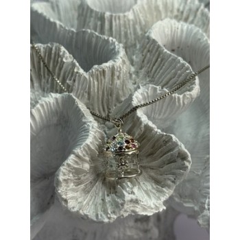 925 Sterling Silver Multi-Color CZ Merry-Go-Round Pendant Necklace Length 18/16