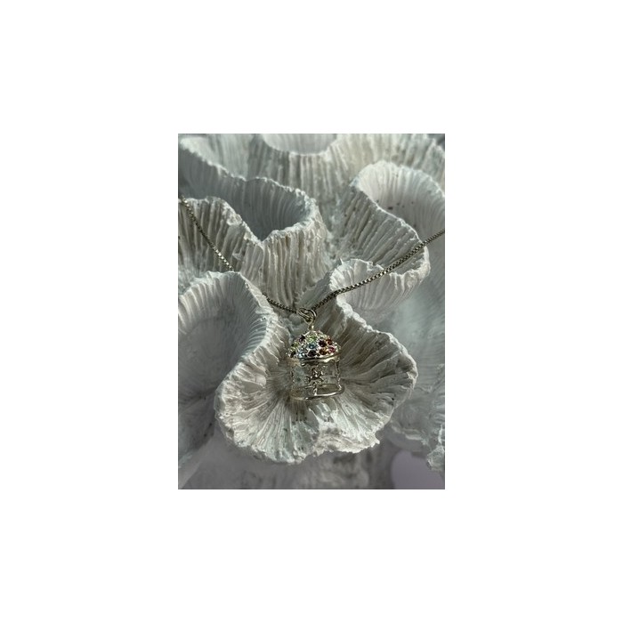 925 Sterling Silver Multi-Color CZ Merry-Go-Round Pendant Necklace Length 18/16