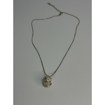 925 Sterling Silver Multi-Color CZ Merry-Go-Round Pendant Necklace Length 18/16