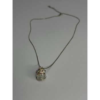 925 Sterling Silver Multi-Color CZ Merry-Go-Round Pendant Necklace Length 18/16