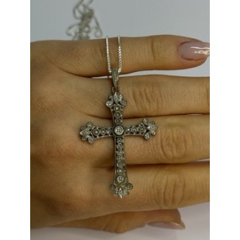 925 Sterling Silver Diamond Cross Necklace Length 30 Inch