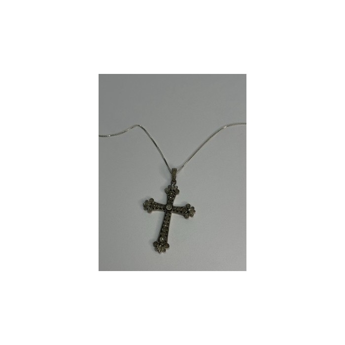 925 Sterling Silver Diamond Cross Necklace Length 30 Inch