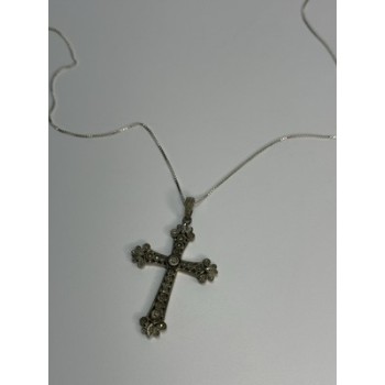 925 Sterling Silver Diamond Cross Necklace Length 30 Inch