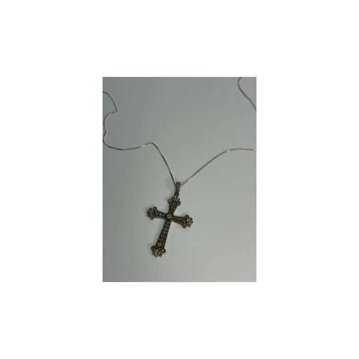 925 Sterling Silver Diamond Cross Necklace Length 30 Inch