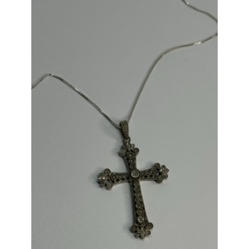 925 Sterling Silver Diamond Cross Necklace Length 30 Inch