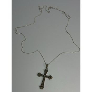 925 Sterling Silver Diamond Cross Necklace Length 30 Inch