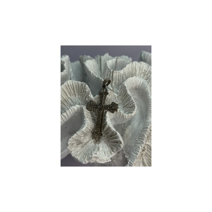 925 Sterling Silver Diamond Cross Necklace Length 30 Inch