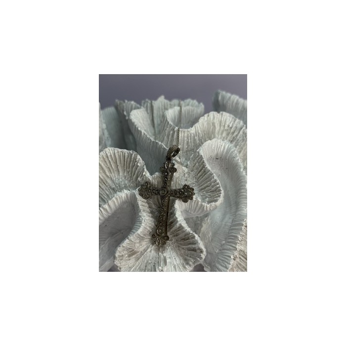 925 Sterling Silver Diamond Cross Necklace Length 30 Inch