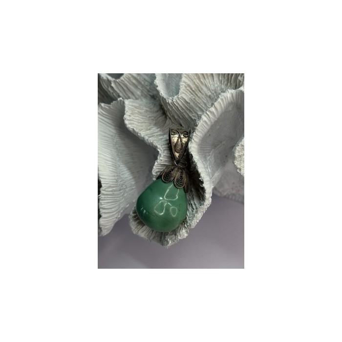 Vintage 925 Sterling Silver Malachite Pendant Length 2 Inch