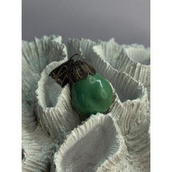 Vintage 925 Sterling Silver Malachite Pendant Length 2 Inch