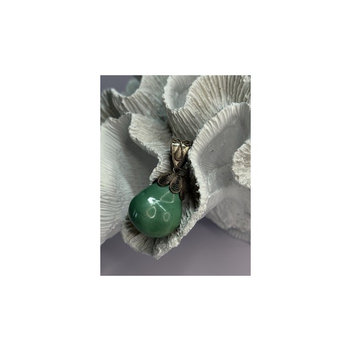 Vintage 925 Sterling Silver Malachite Pendant Length 2 Inch