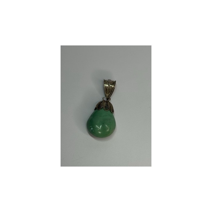 Vintage 925 Sterling Silver Malachite Pendant Length 2 Inch