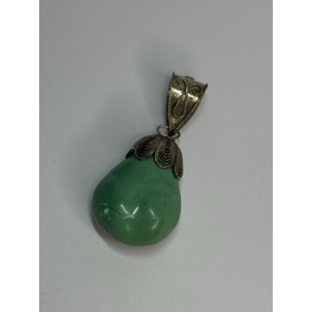 Vintage 925 Sterling Silver Malachite Pendant Length 2 Inch
