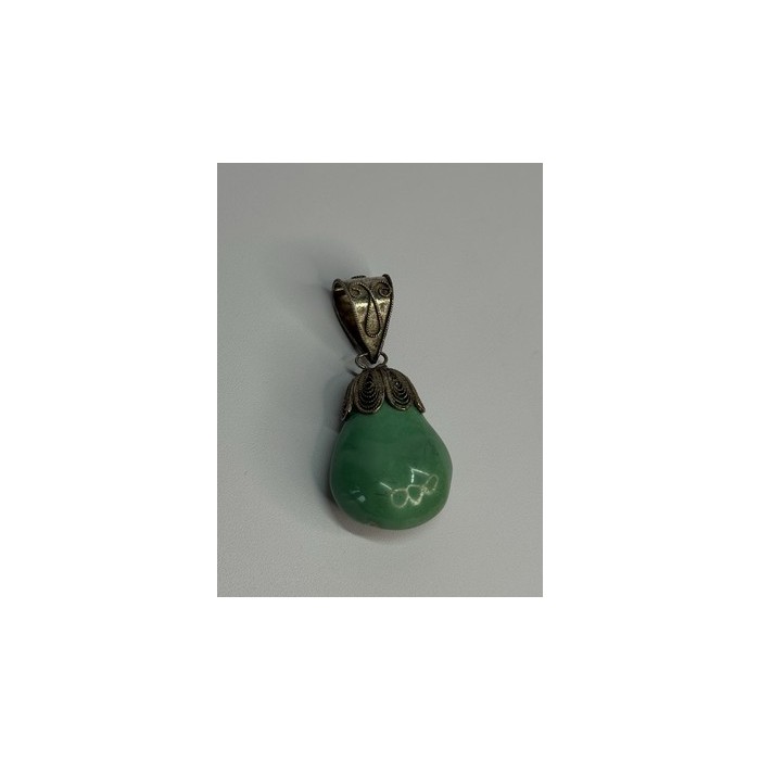 Vintage 925 Sterling Silver Malachite Pendant Length 2 Inch