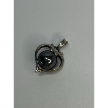 925 Sterling Silver Hematite Heart Pendant Length 1.1 Inch