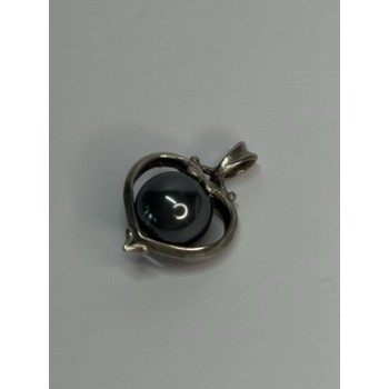 925 Sterling Silver Hematite Heart Pendant Length 1.1 Inch