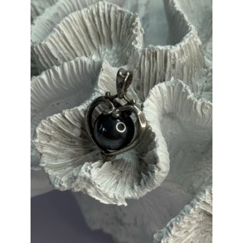 925 Sterling Silver Hematite Heart Pendant Length 1.1 Inch