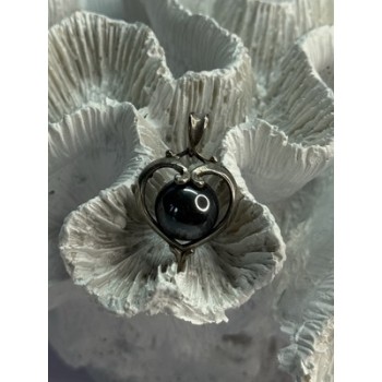 925 Sterling Silver Hematite Heart Pendant Length 1.1 Inch