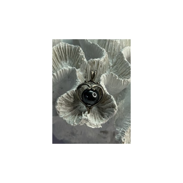 925 Sterling Silver Hematite Heart Pendant Length 1.1 Inch