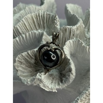 925 Sterling Silver Hematite Heart Pendant Length 1.1 Inch