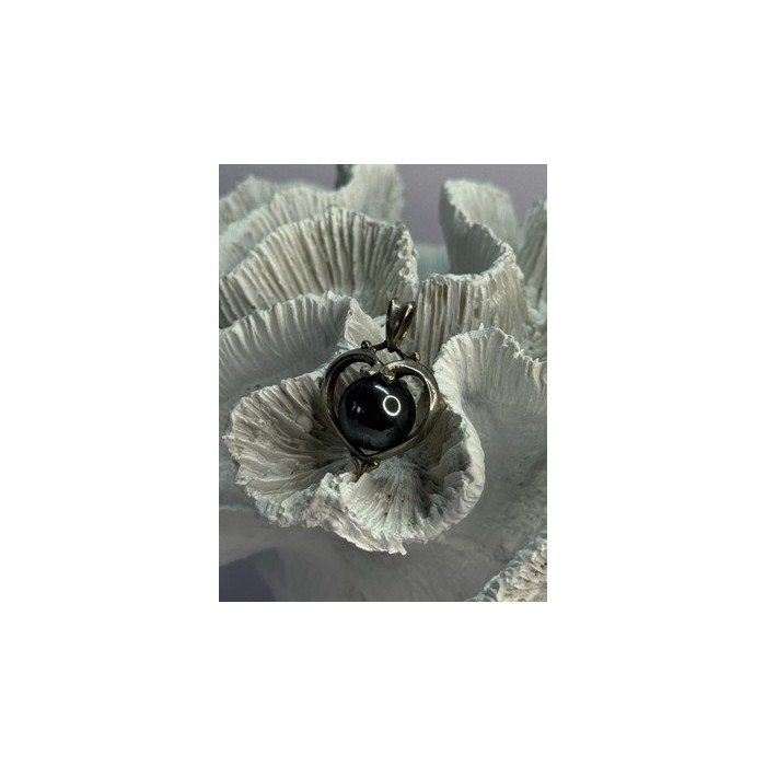 925 Sterling Silver Hematite Heart Pendant Length 1.1 Inch