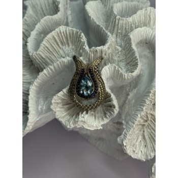 925 Sterling Silver 18k Yellow Gold Topaz & Sapphire Pendant Length 1.3 Inch