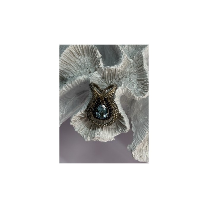 925 Sterling Silver 18k Yellow Gold Topaz & Sapphire Pendant Length 1.3 Inch