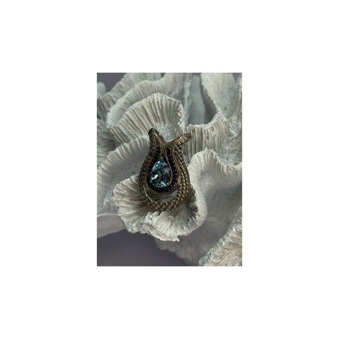 925 Sterling Silver 18k Yellow Gold Topaz & Sapphire Pendant Length 1.3 Inch