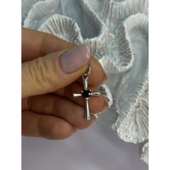 925 Sterling Silver Garnet Heart Cross Length 1.2 Inch