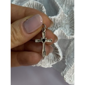 925 Sterling Silver Garnet Heart Cross Length 1.2 Inch
