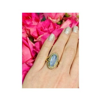 925 Sterling Silver Blue Alpanite Ring Size 10.25