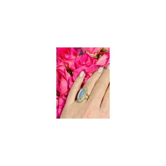 925 Sterling Silver Blue Alpanite Ring Size 10.25