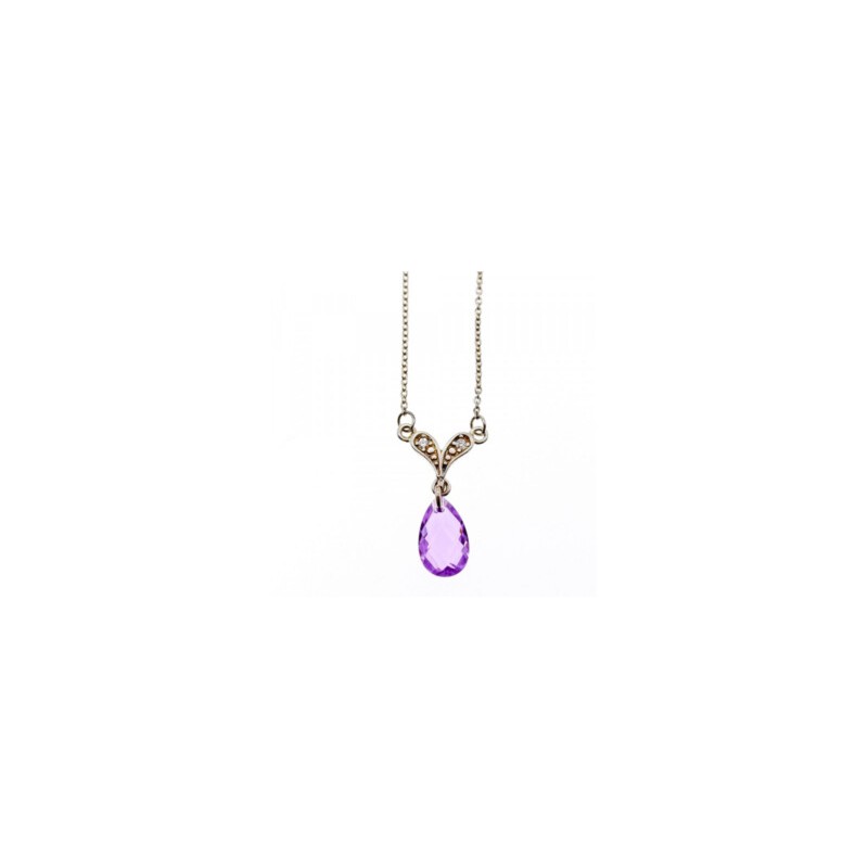 925 STERLING SILVER AMETHYST & CZ NECKLACE PENDANT