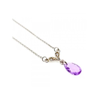925 STERLING SILVER AMETHYST & CZ NECKLACE PENDANT