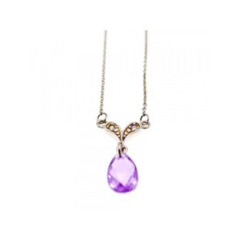 925 STERLING SILVER AMETHYST & CZ NECKLACE PENDANT