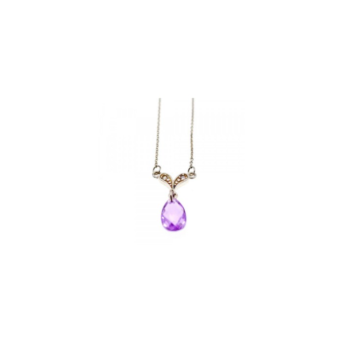 925 STERLING SILVER AMETHYST & CZ NECKLACE PENDANT