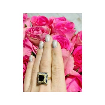 925 Sterling Silver Sapphire & CZ Ring Size 8