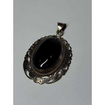 Vintage 925 Sterling Silver Black Onyx Pendant Length 2 Inch
