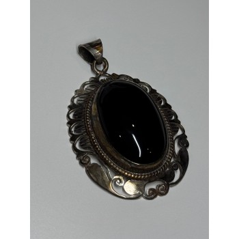 Vintage 925 Sterling Silver Black Onyx Pendant Length 2 Inch