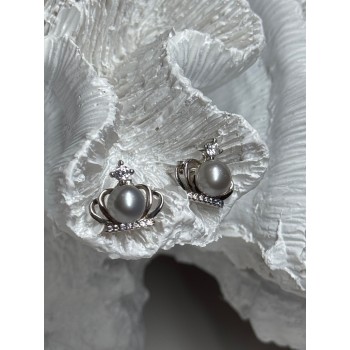 925 STERLING SILVER PEARL CROWN EARRINGS LENGTH 0.5 INCH