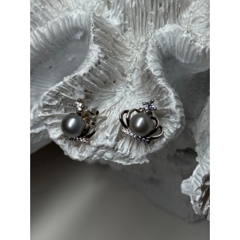 925 STERLING SILVER PEARL CROWN EARRINGS LENGTH 0.5 INCH