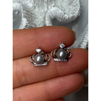 925 STERLING SILVER PEARL CROWN EARRINGS LENGTH 0.5 INCH