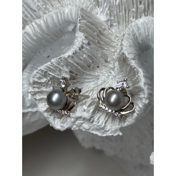 925 STERLING SILVER PEARL CROWN EARRINGS LENGTH 0.5 INCH