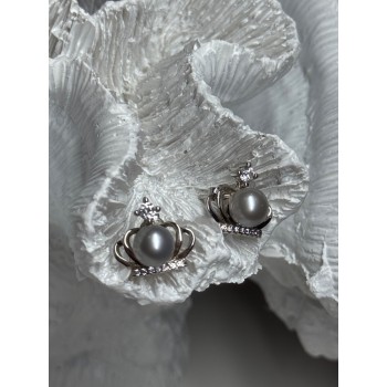 925 STERLING SILVER PEARL CROWN EARRINGS LENGTH 0.5 INCH