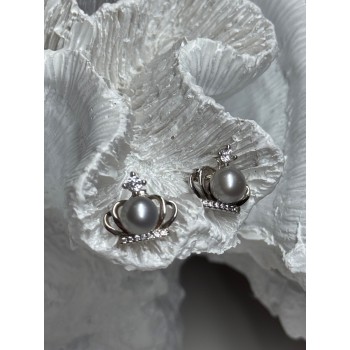 925 STERLING SILVER PEARL CROWN EARRINGS LENGTH 0.5 INCH