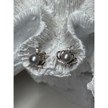 925 STERLING SILVER PEARL CROWN EARRINGS LENGTH 0.5 INCH