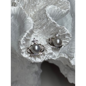 925 STERLING SILVER PEARL CROWN EARRINGS LENGTH 0.5 INCH