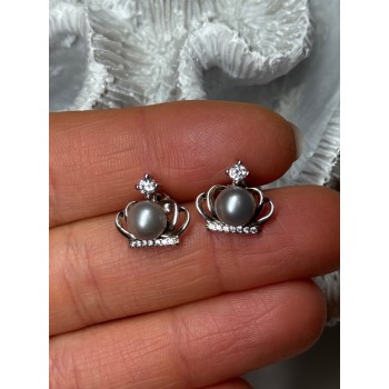 925 STERLING SILVER PEARL CROWN EARRINGS LENGTH 0.5 INCH